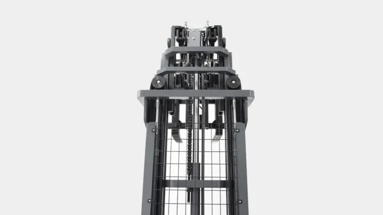 Stable mast design provides reliable support and smooth lifting performance.  Scissor Reach Mechanism