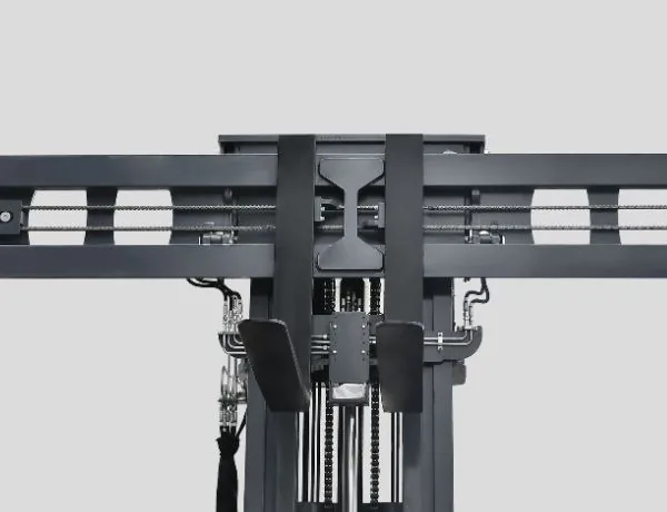 Adjustable fork spacing accommodates different load widths for flexible long-material handling.
