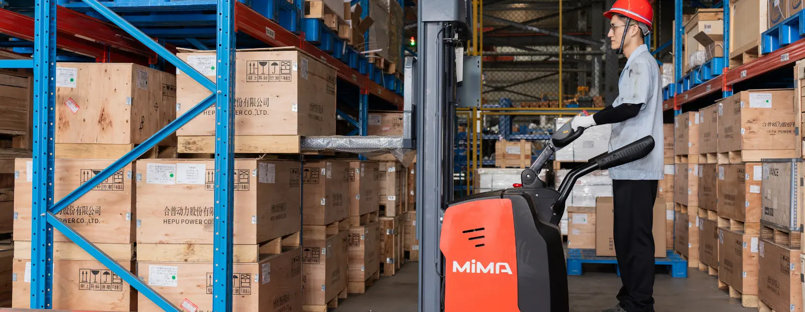 MiMA Pallet Stacker working at a warehouse