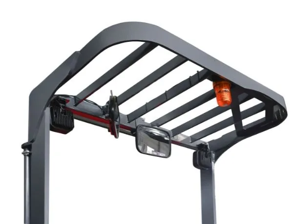 Retractable mast and small turning radius reduce right-angle stacking space.