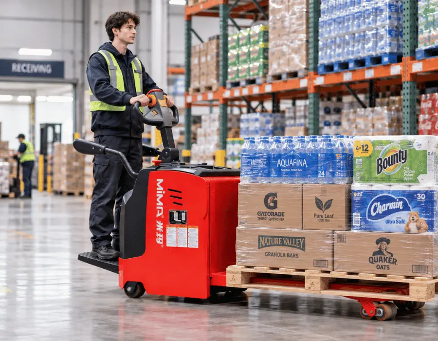 MiMA electric warehouse forklifts used for pallet movement and material handling